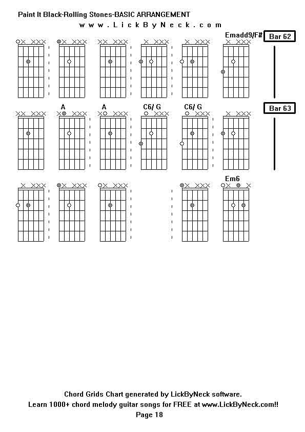 Chord Grids Chart of chord melody fingerstyle guitar song-Paint It Black-Rolling Stones-BASIC ARRANGEMENT,generated by LickByNeck software.